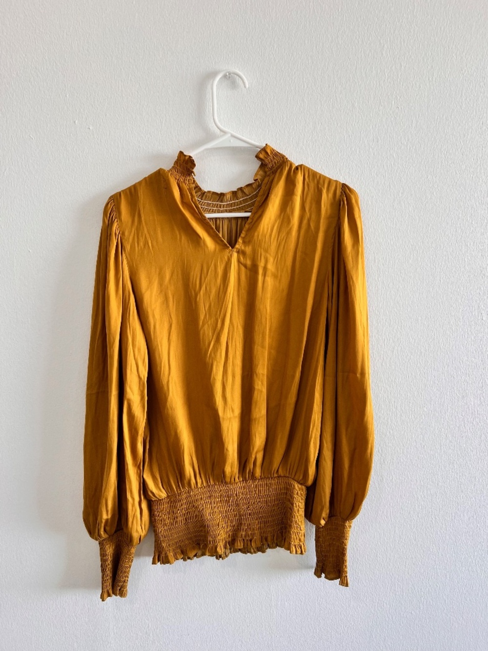 Mustard Yellow Long Sleeve Smocked Waist Blouse